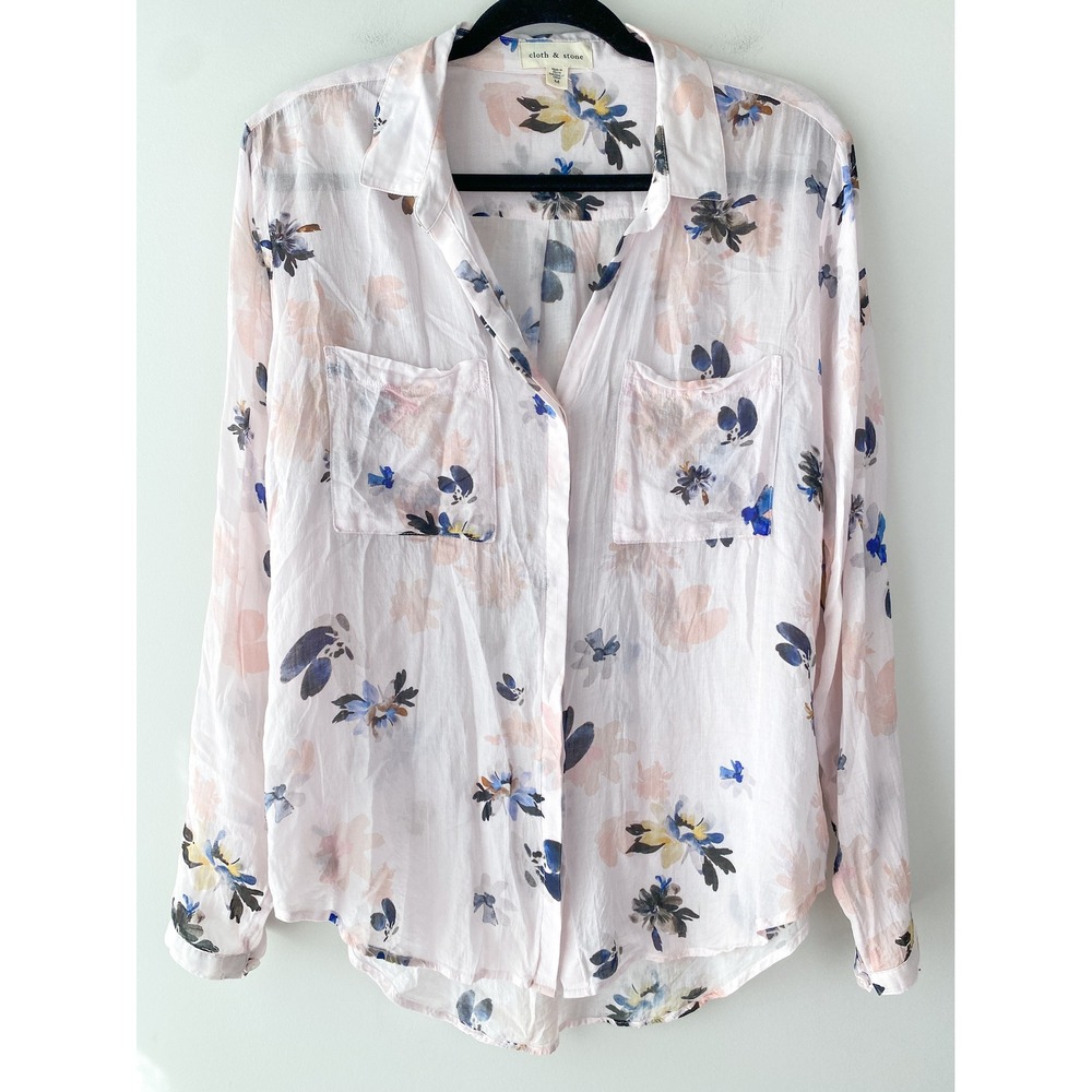Anthropologie Cloth & Stone Button Up Shirt M Pink Sheer Floral Pastel Fairy